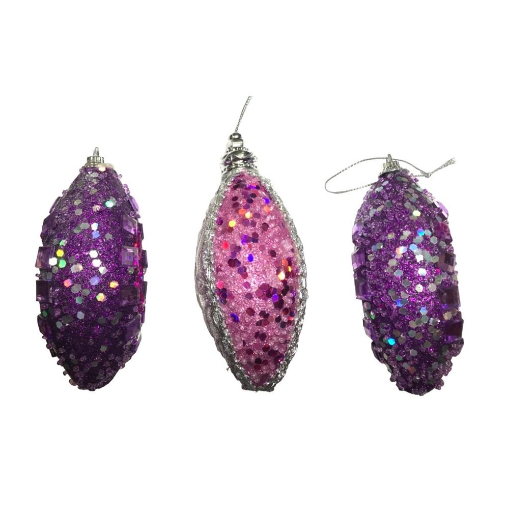 Set of 3 Embellished Purple Sugared Icicle Ornaments 5" Rhinestones Sequins - Picture 2 of 4